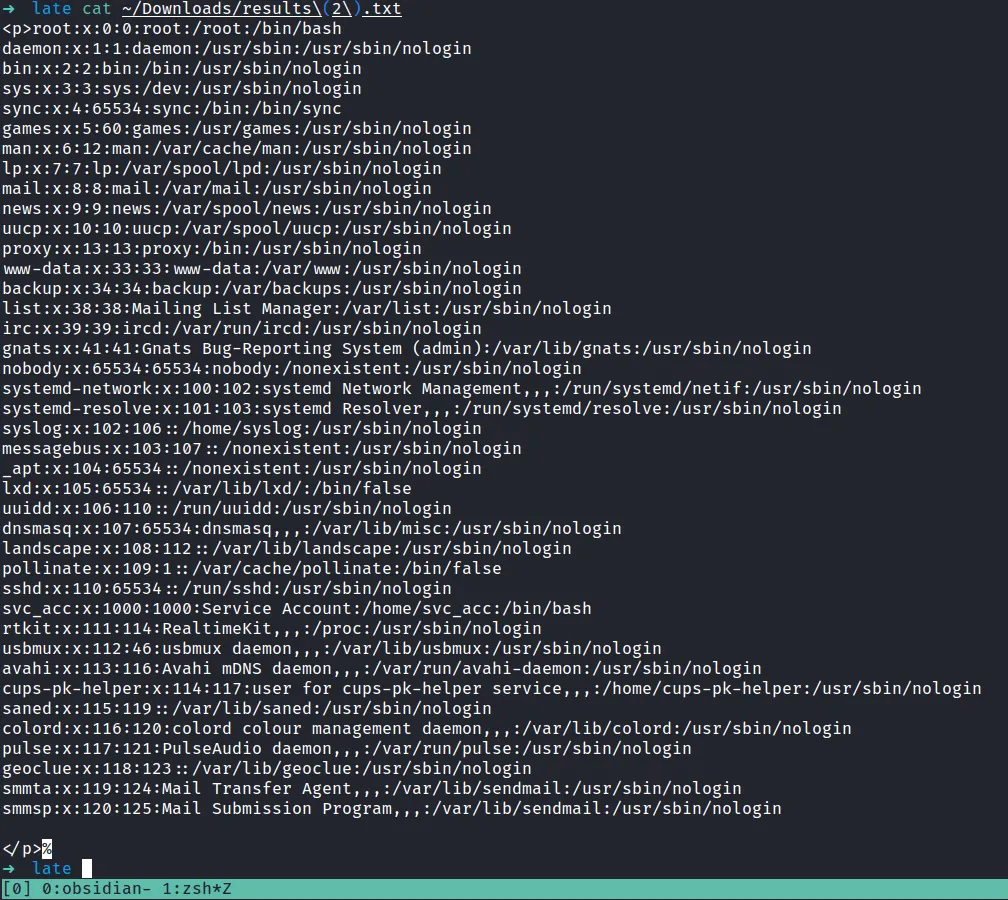 output result /etc/passwd